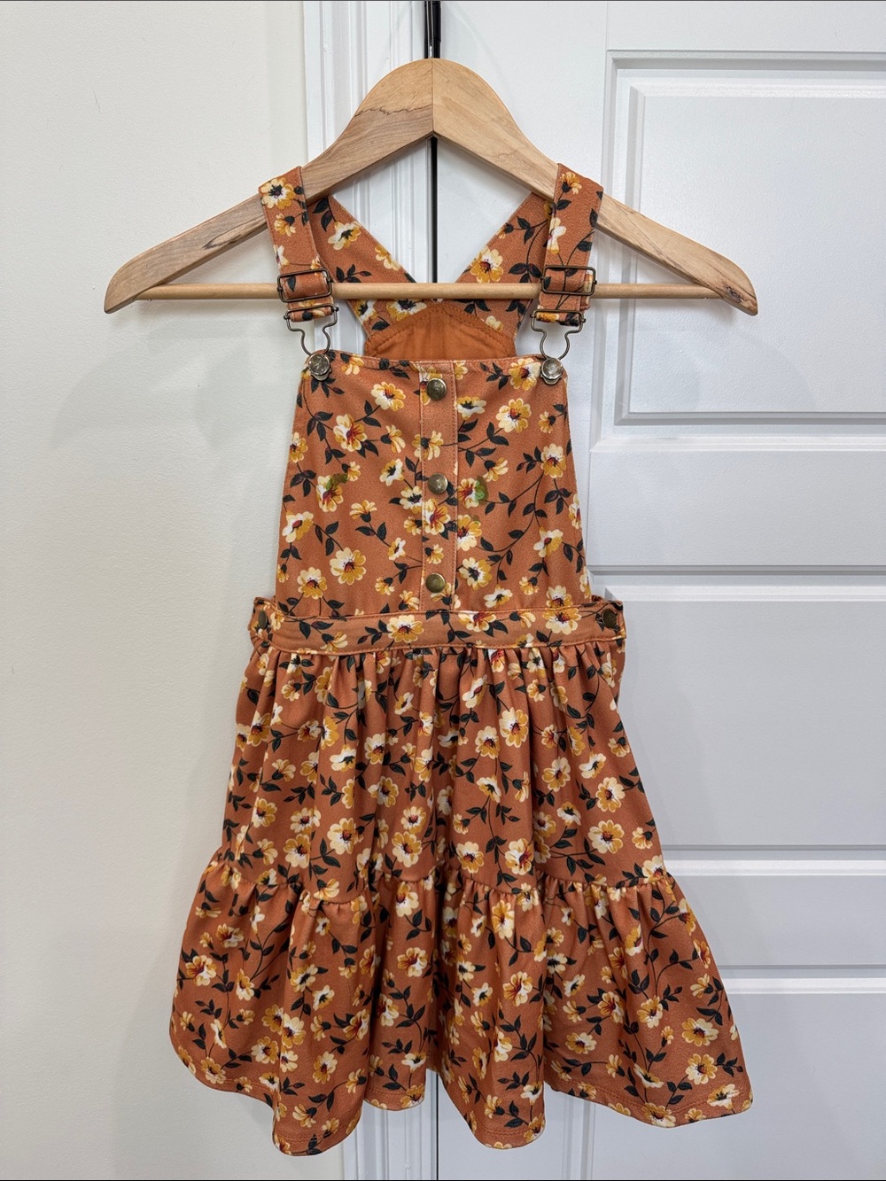 Girls Autumn Floral Dress Overall Style Orange Yellow, Gorgeous! Size 8